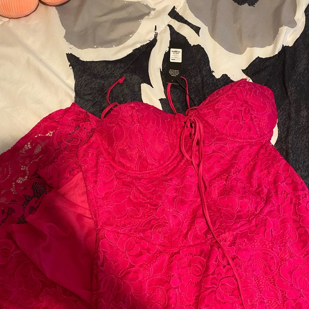 Fashion Nova Vibrant Pink Lace Dress